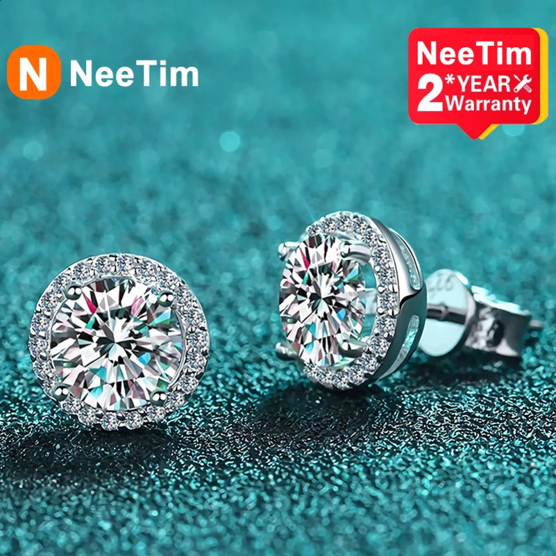 NeeTim Stud Earrings for Women S925 Sterling Silver White Gold Plated Diamond Earring Ear Studs Wedding Fine Jewelry 240127