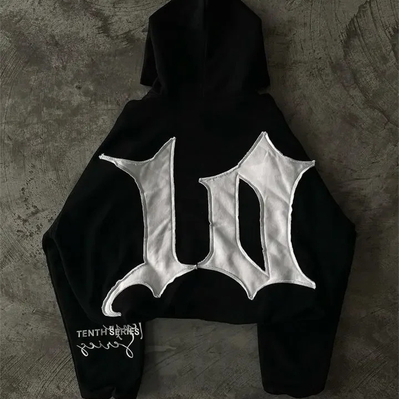 Y2K Hoodie Sweatshirt Hip Hop Retro Patch Embroidery Black Oversized Hoodie Sweatshirt Men Women Gothic Pullover Hoodie Clothes 240814