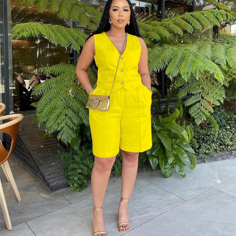 Summer Solid 2 Piece Set Women Casual Button Down Tank Tops Wide Leg Shorts Suit Two Piece Outfit Women Sets 240423