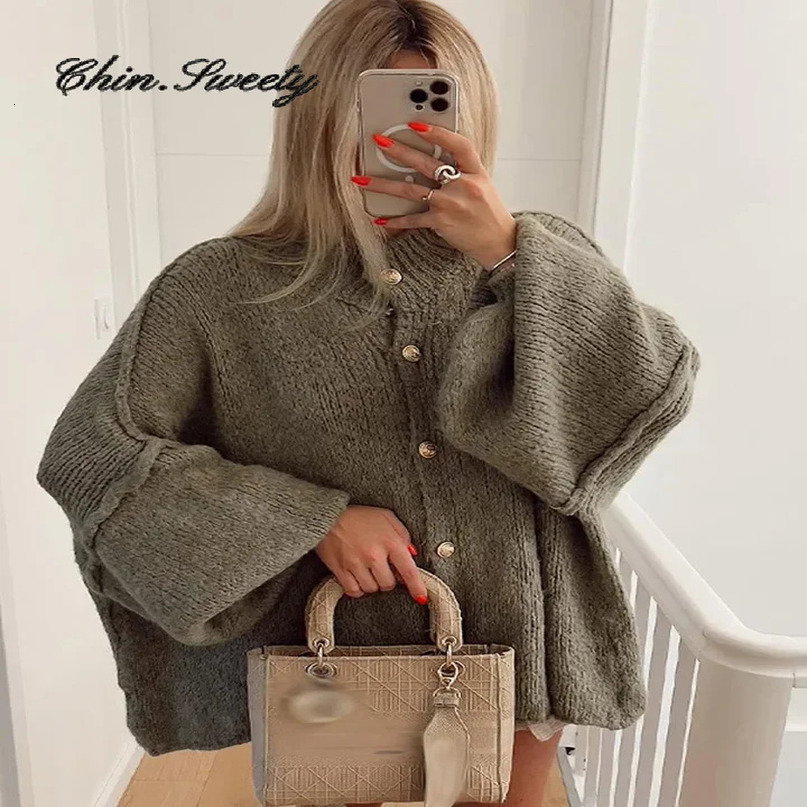 Casual Single Breasted Cardigan Women Loose Long Sleeve Oneck Oversize Sweaters Spring Office Female Allmatch Top 240617