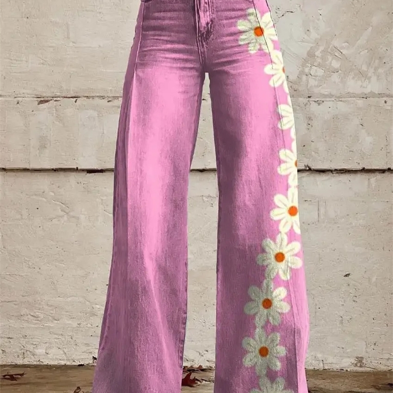 Street Fashion Niche Womens Pants 3D Printed Pink Striped Jeans Womens Wide Leg Pants Casual Pants S-3XL 240723
