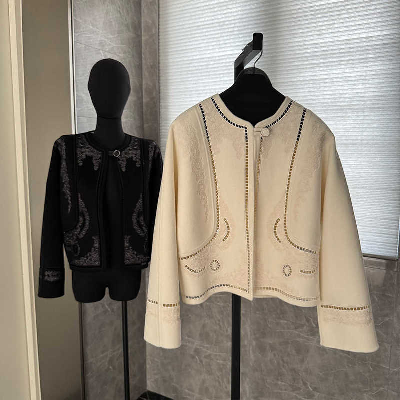 Women's Jackets designer Cropped Wool Coat H Brand 2025 Winter New Embroidered Double-Sided Wool Short Coat Cashmere Jacket HES Women SCUG