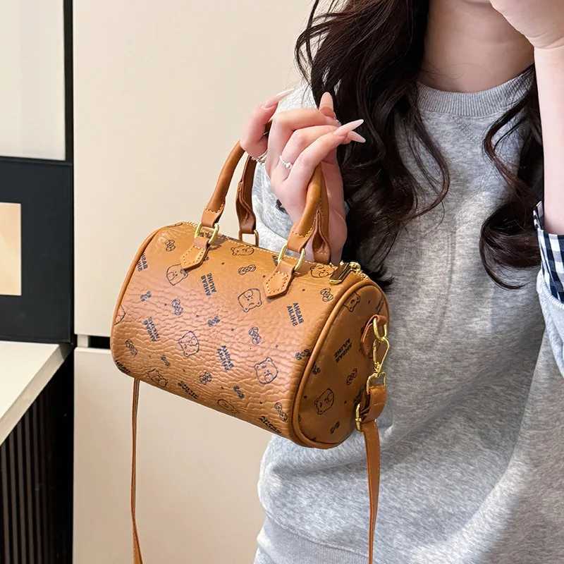 2025 Summer New Womens Printed Cylindrical Bag Stylish Single Shoulder or Handheld Trendy Simple Versatile Design W250924