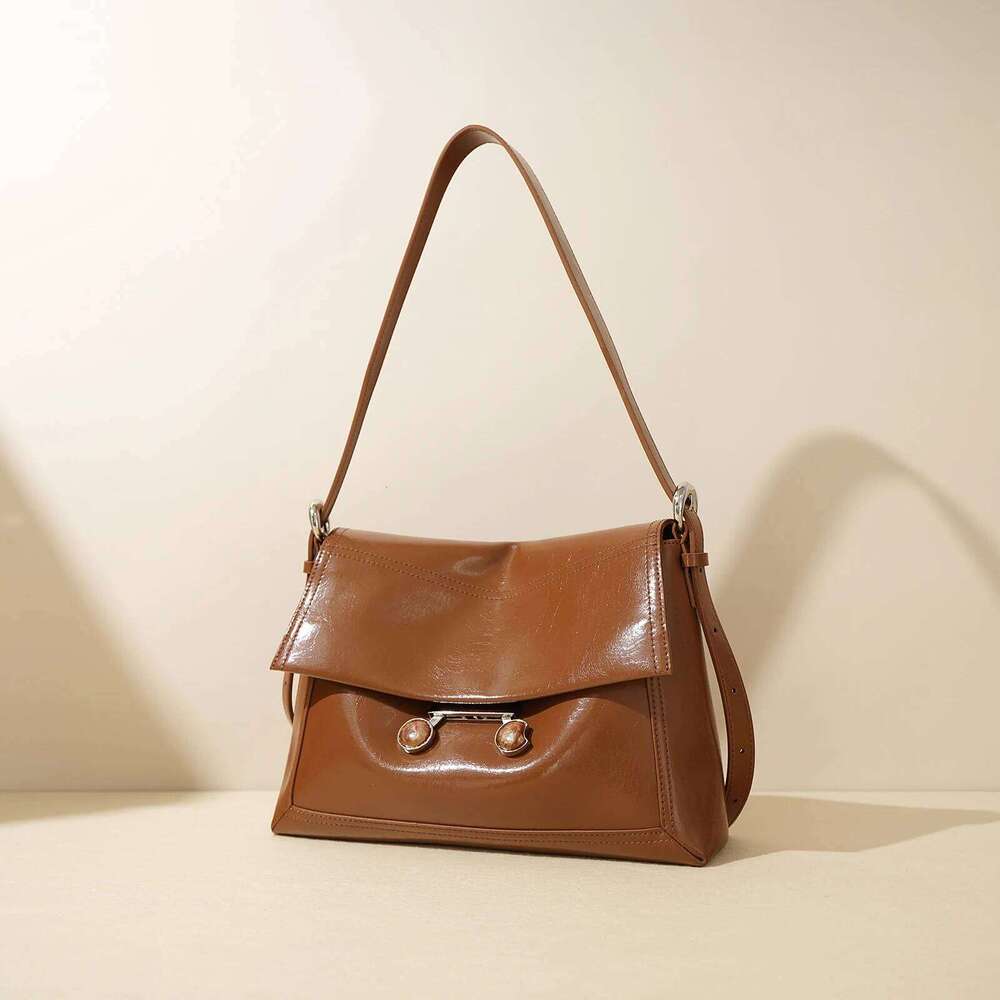 New Two-Layer Cowhide Tote Niche Design Large Capacity Crossbody High-End Fashion One-Shoulder Underarm Bag MDNG2509