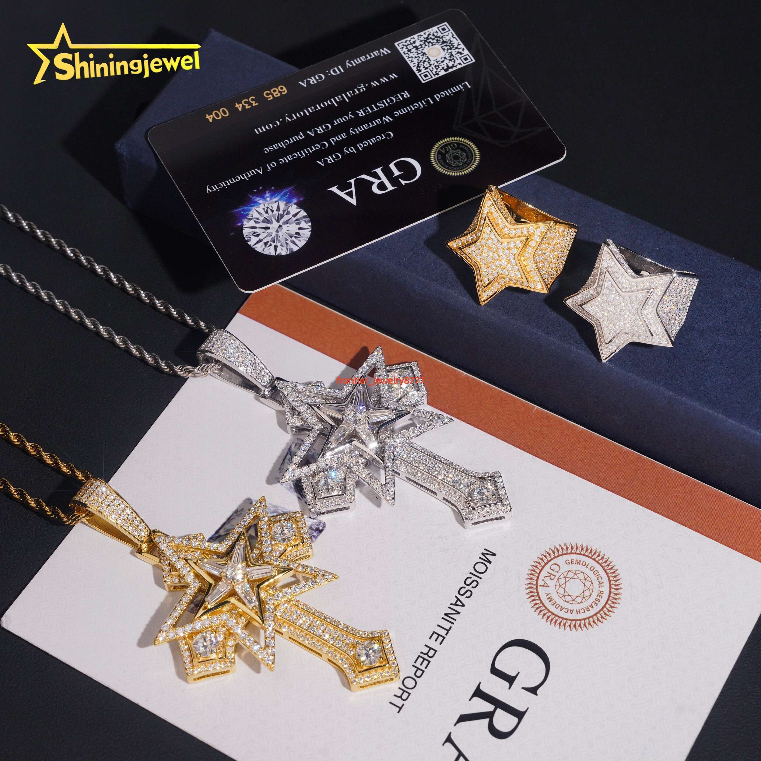 Luxury Jewelry 925 Sterling Silver Iced Out Pendant Fashion Sparkling Diamond Custom VVS Cross Star Moissanite Pendant