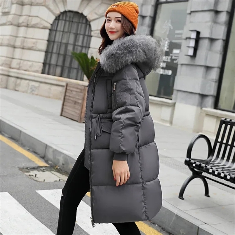 Winter Womens Cold Coat Parkas Super Coats Hooded Long Down Cotton Padded Jacket Mid Length Jackets Fashion Big Fur Collar 241202