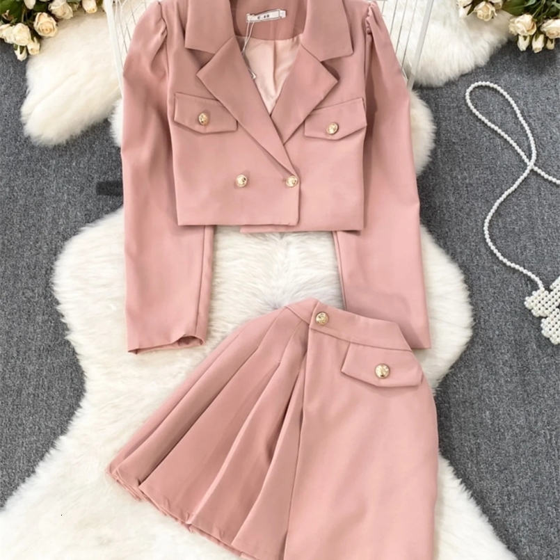 Fashionable Womens Suit Set British Style Short Jacket High Waist Slimming A-line Pleated Skirt Elegant Temperament Sets 250106