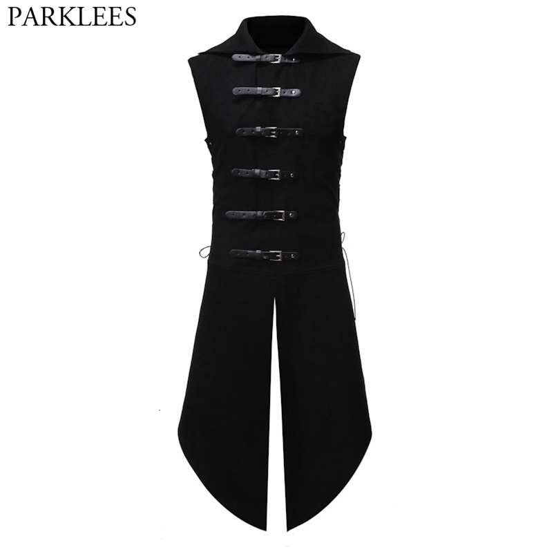 Men's Vests Men's Black Gothic Steampunk Velvet Vest Medieval Victorian Double Breasted Men Suit Vests Tail Coat Stage Cosplay Prom Costum