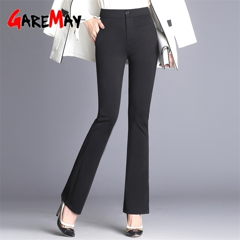 black high waisted bell bottoms office women's pants flared autumn skinny work wide leg plus size womens pants suit 201012