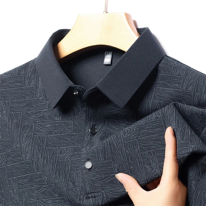 Hollow printed lapel long sleeved polo shirt for men business fashion mens T-shirt golf bottom shirt top size M-4XL 250224