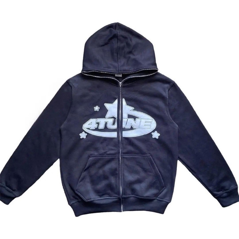 Men's Hoodies Sweatshirts Retro Star Letter Print Hoodies Hip Hop Oversized Long Sleeve Zipper Jackets Coat Goth Grunge Men Hooded Sweatshirt Y
