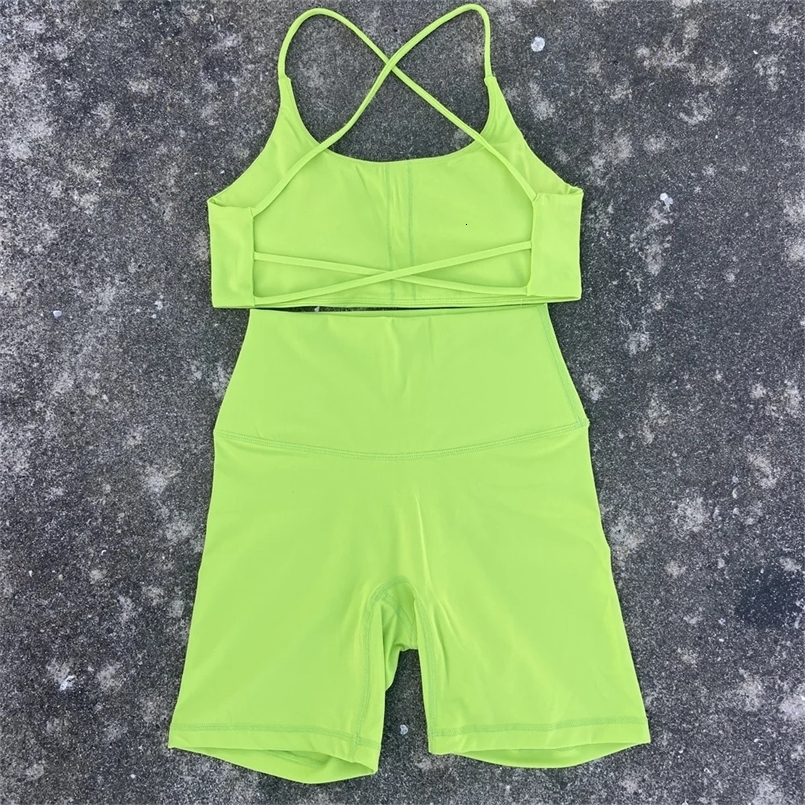 Solid Color Soft Gym Yoga Set Short Legging Cross Back Sport Bra Tracksuit Women Gym Suit Comprehensive Training Jog Athletic 250609