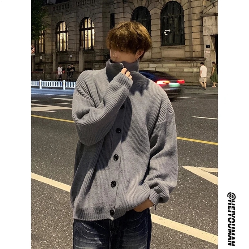 Solid cardigan wool sweater for men Korean lazy casual knitted sweater hip-hop street clothing loose and simple knitted jacket mens clothing 240824