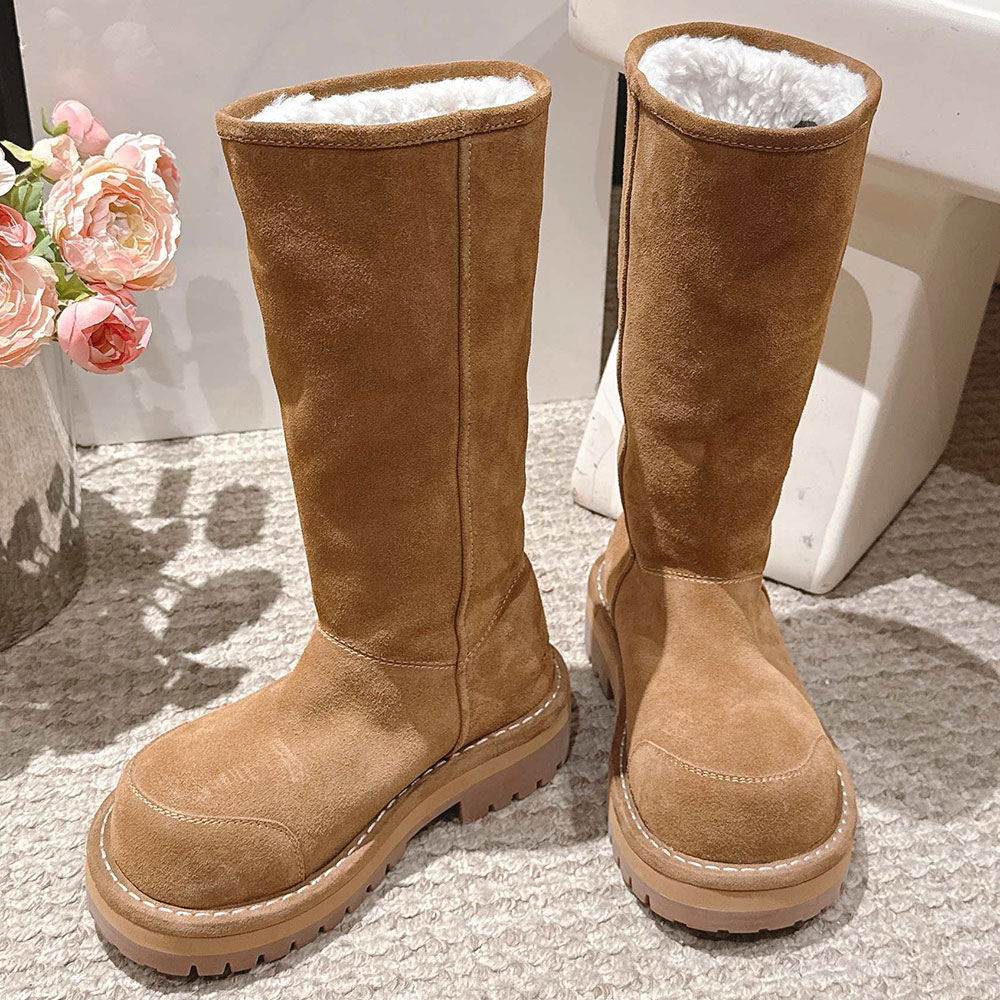 Womens Alaska Fur High Boot in Brown designer snow knee boot Classic Fashion Warm Comfort Winter Ski Boots Suede Knee High Boot Shearling lining Ant