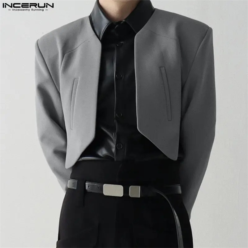 INCERUN Mens Solid Color Open Seam Long Sleeve Irregular Thin Set Mens Street Clothing Casual Crop Coat S-5XL 241022