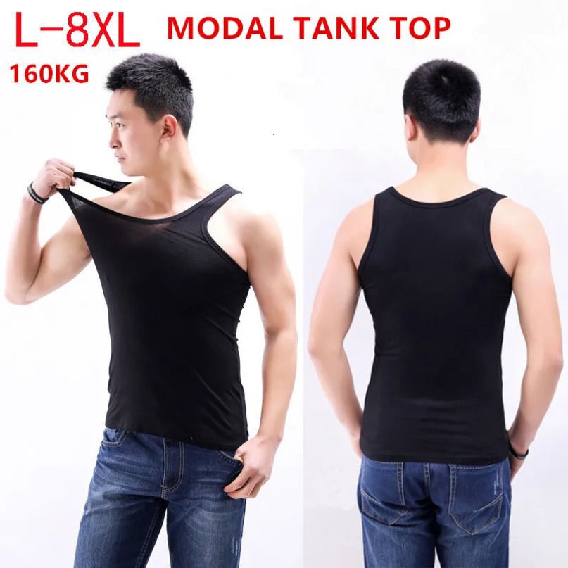 Men Tank Tops Modal Muscle Vest Undershirt Plus Size 150KG 6XL 7XL 8XL Sleeveless Solid Oversized Stretch Summer Basic Underwear 240408