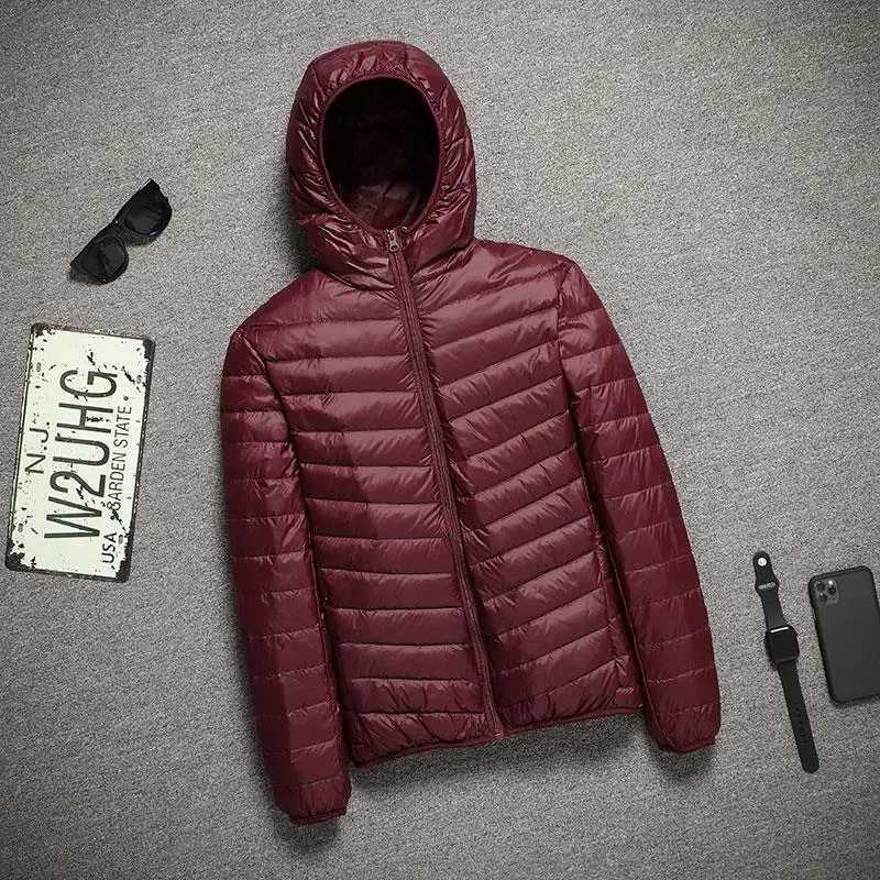 2024 Autumn and Winter New Solid Color Zipper Down Jacket Mens Fashion Hoodie Ultra Light Warm Loose Large Sports Running CoatXJ250924