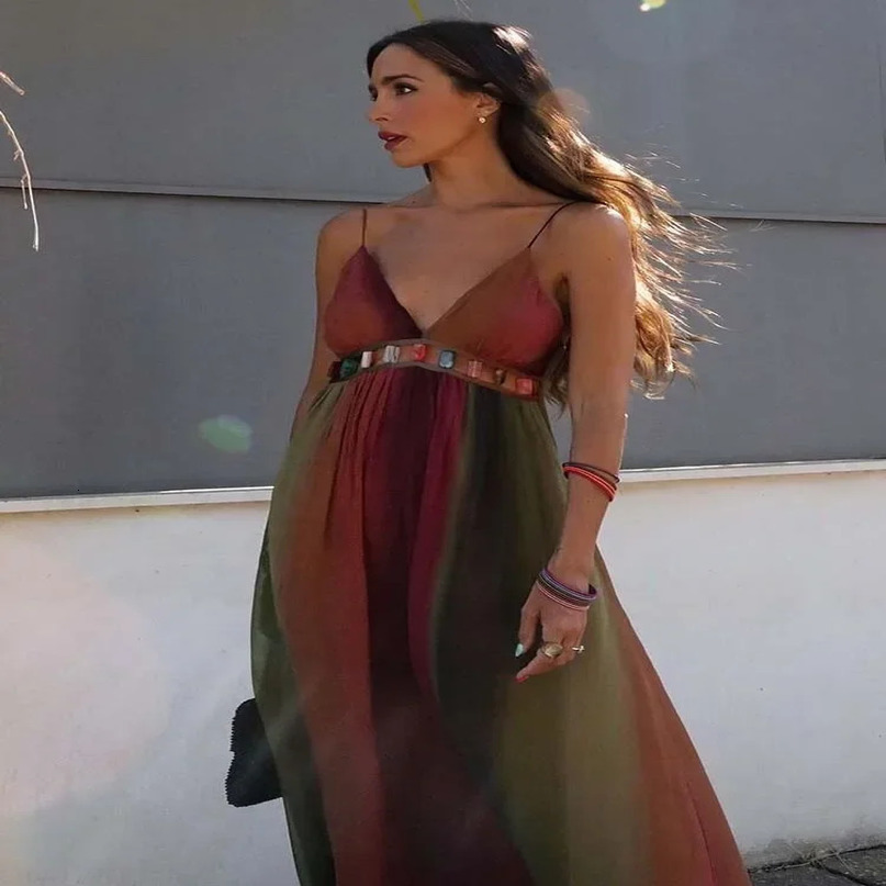 Dress for Women Sexy Y2k Print Pleat Halter Bandage Maxi Sleeveless Backless Long Dresses Summer Female Vacation Party Vestidos 240615