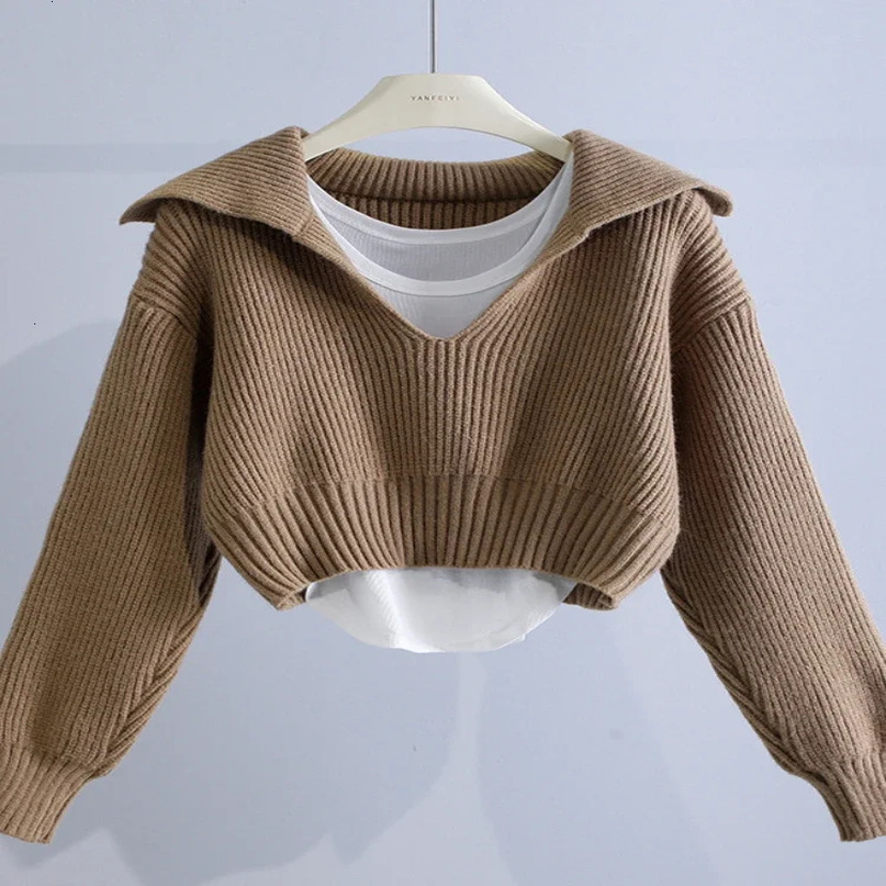 Womens Sweaters Fallwinter In Deep V Lapel Pullover Sweater Camisole Twopiece Set Office Lady Jumpers 240617