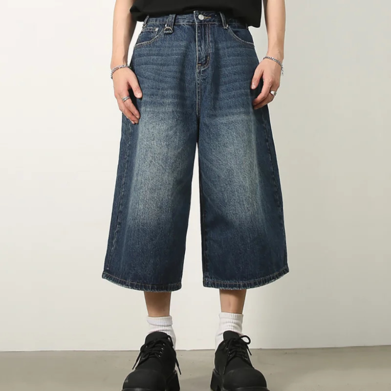 Mens Jeans American Style Vintage Loose Fit Wide Leg Straight Leg Denim Shorts Fashion Summer Y2k Gothic Washed Shorts 250922