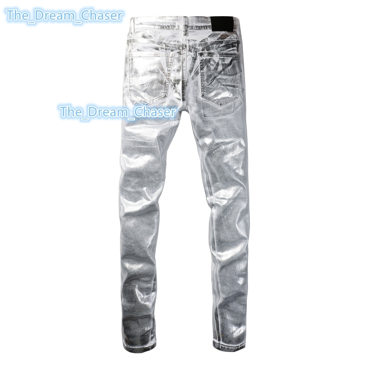 Fast Shipping High Street Style Top Washed Fashion Skinny Jeans for Men Shiny White Lacquer with Button Decoration for Winter