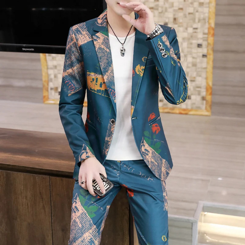 Casual Mens Fashion Suit suit Trousers Young Handsome Korean Version of All Slim Twopiece Set Regular 240412