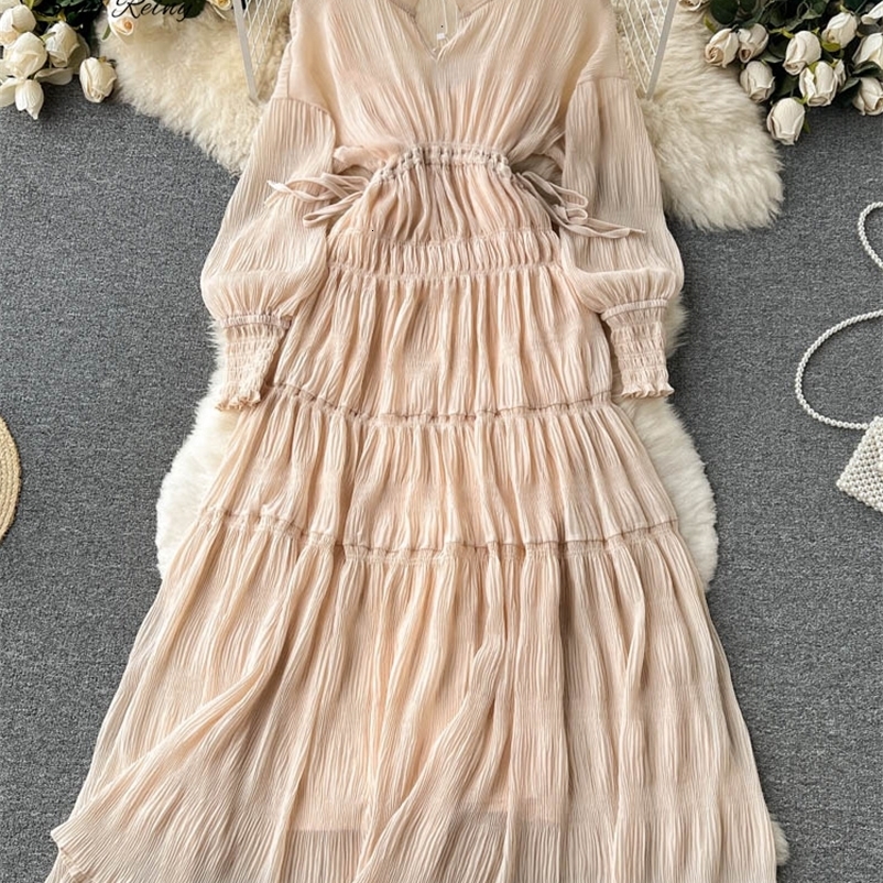 Casual Dresses SINGREINY Summer French Women's Ruffled Belt Lantern Sleeves Retro Women's Vacation Elegant Line chic Dress 230407