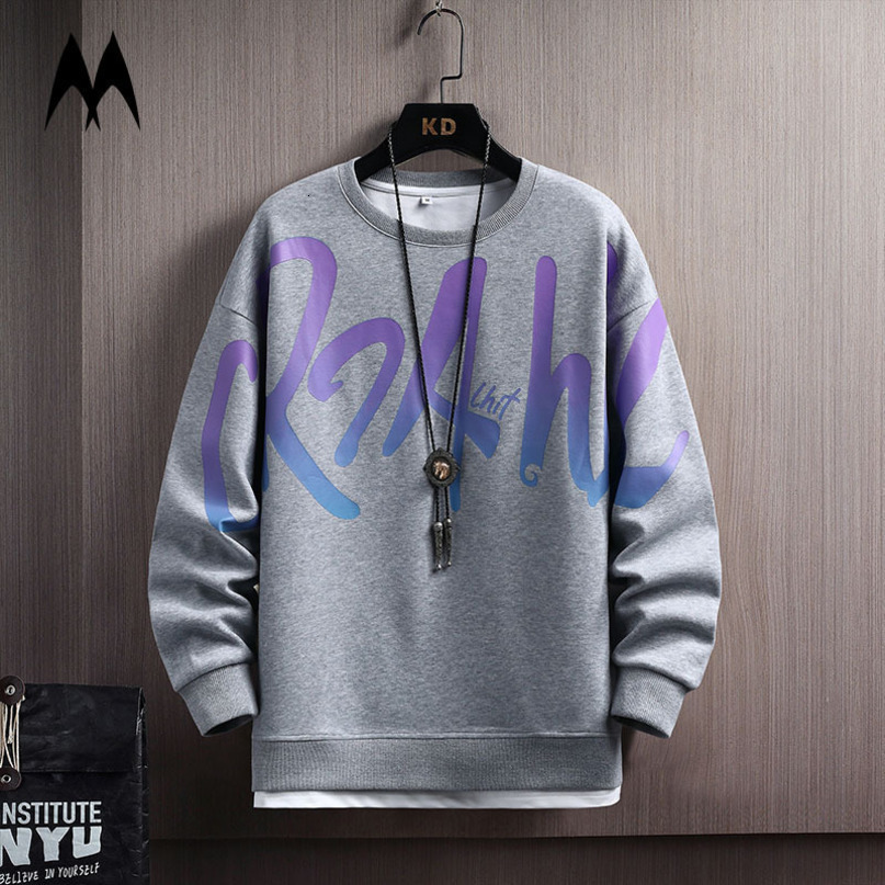 Spring Autumn Mens Letter Print Sweatshirts Hip Hop Long Sleeve Pullover Round Neck Loose Casual Sweatshirt Men Streetwear 220816
