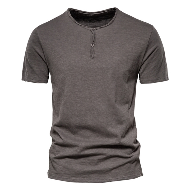 AIOPESON Solid Color Casual T-shirts Men O-neck Button Up 100% Cotton s T Shirt Summer Quality Classic Top Tees 210707