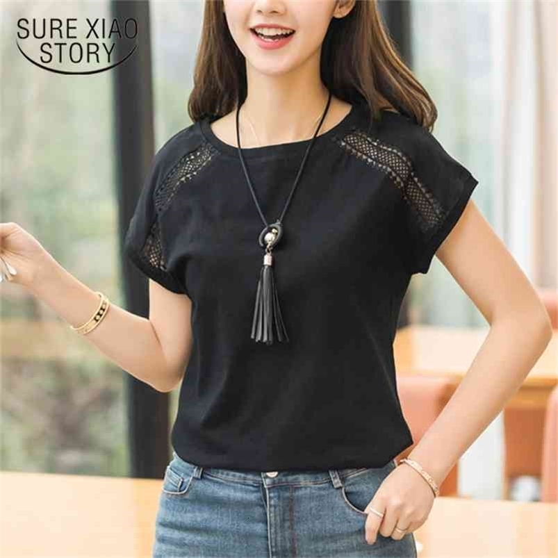 Women Top Summer Plus Size 5XL Clothing Hollow Out Solid White Blouse Casual O-Neck Batwing Sleeve Tops D670 30 210506