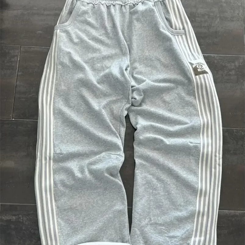 Korean simple striped bag casual pants mens Harajuku fashion retro Y2K style oversized pants high waisted straight pants 241111