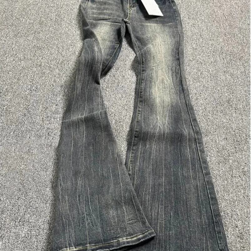 Oversized washed denim flash pants for womens spring and summer high waisted ultra-thin black gray jeans American style retro pants 250422