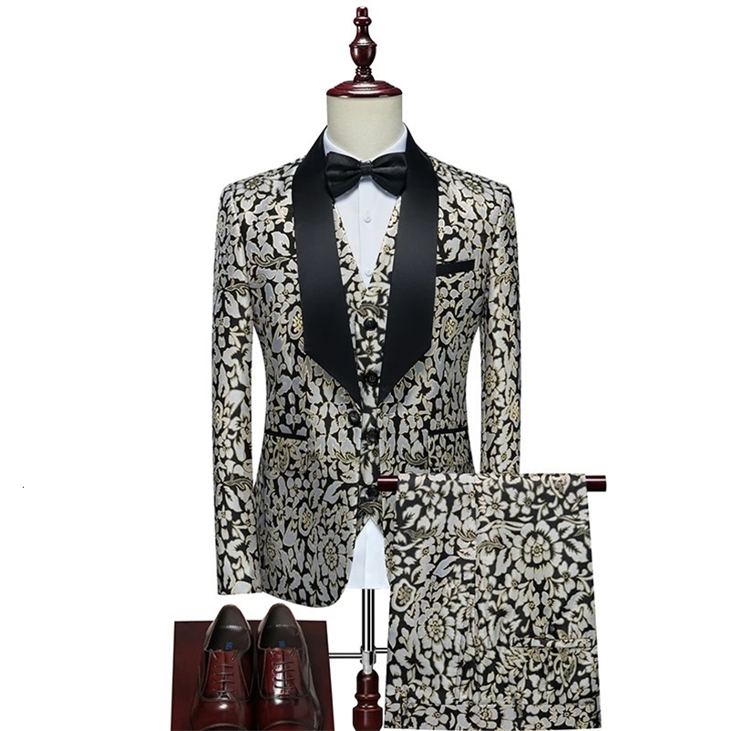 Men's Suits Blazers Fine Evening Dress Mens Suit Delicate Printing Men Suits Wedding for Men Slim Fit A Three-piece Blazer Formal Business Tuxe