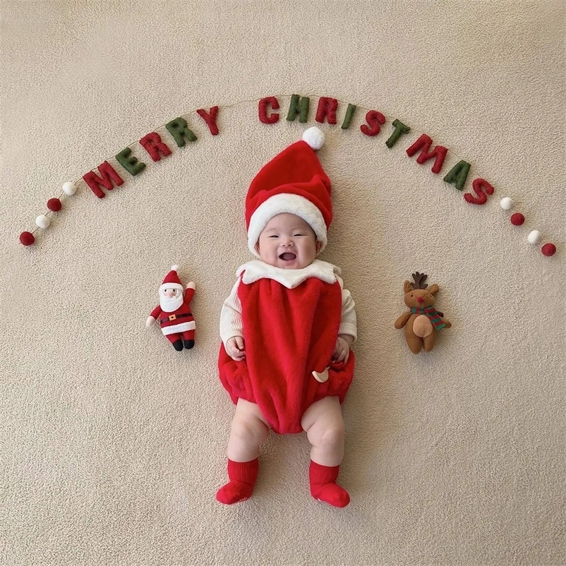 Christmas Baby Set Plush Warm Baby Romo Hat Autumn Winter Baby Clothing Baby Crawler Cute Baby jumpsuit 241114bj