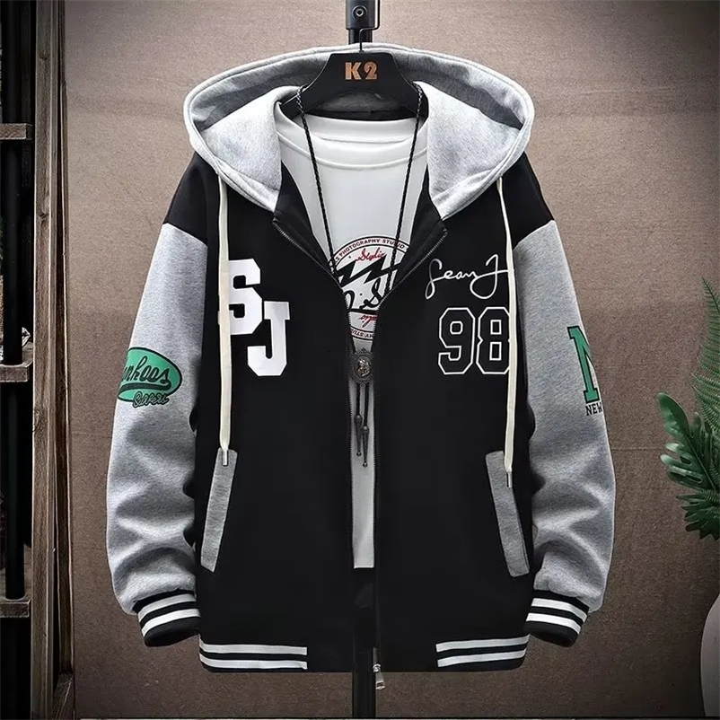 Men's Jackets Korean Casual Hooded Jacket Autumn Men's Baseball Jersey Harajuku High Street Fashion Men's Clothing High Quality Butto