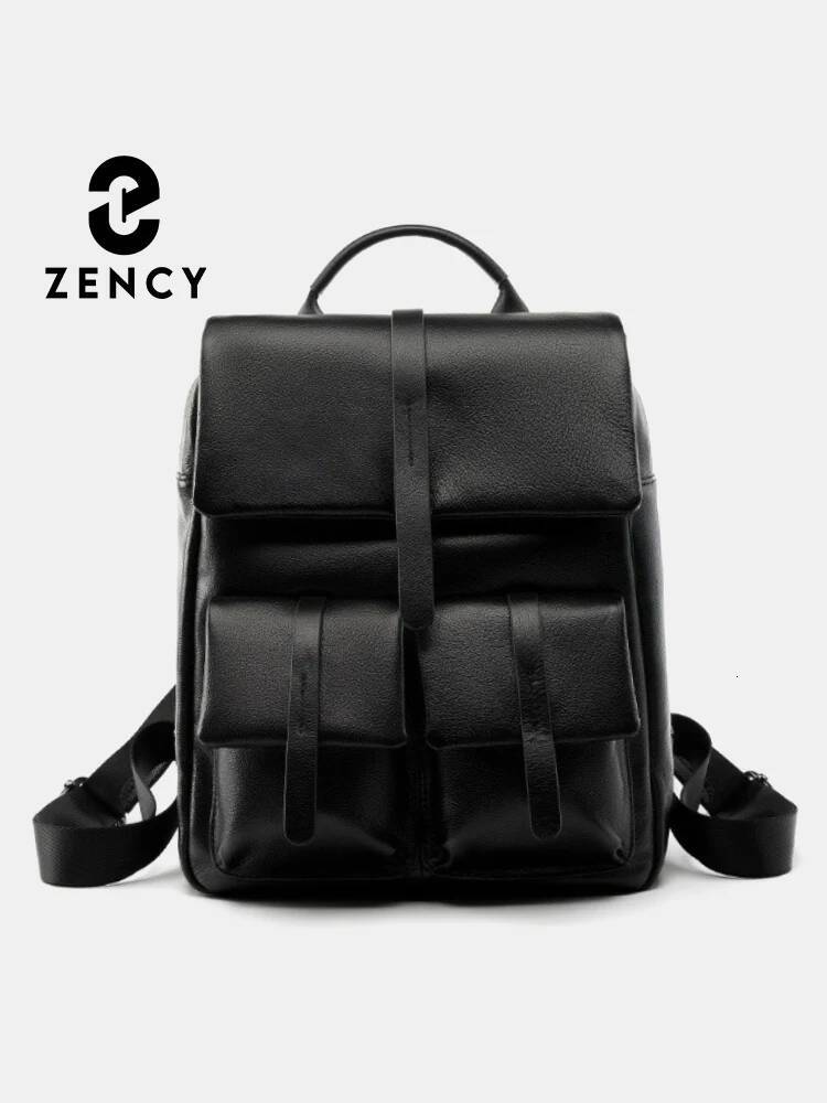 Zency Soft Women's Genuine Leather Multi-Functional Travel Backpack Large Capacity Shoulder Classic Black Back Knapsack Bag