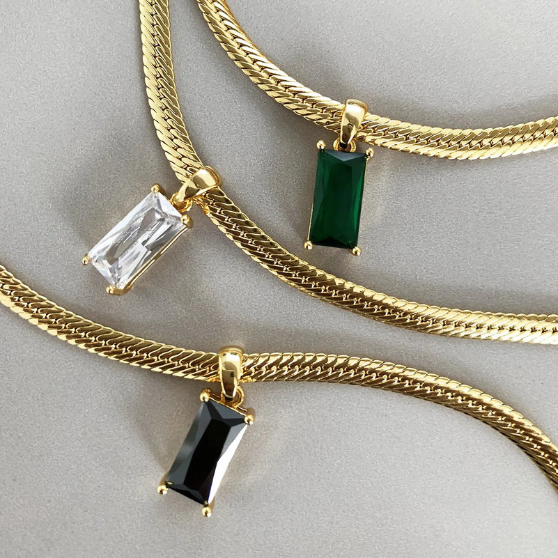 Chokers Vinagte Squares Crystal Pendant Necklace for Women CZ Gold Color Stainless Steel Choker Snake Chain on Neck Jewelry 231016