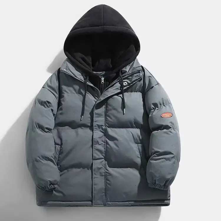 Korean and Japanese Winter Mens Largesize New Style False Twopiece Hooded Trendy Couples Bread Cottonpadded JacketXJ250924