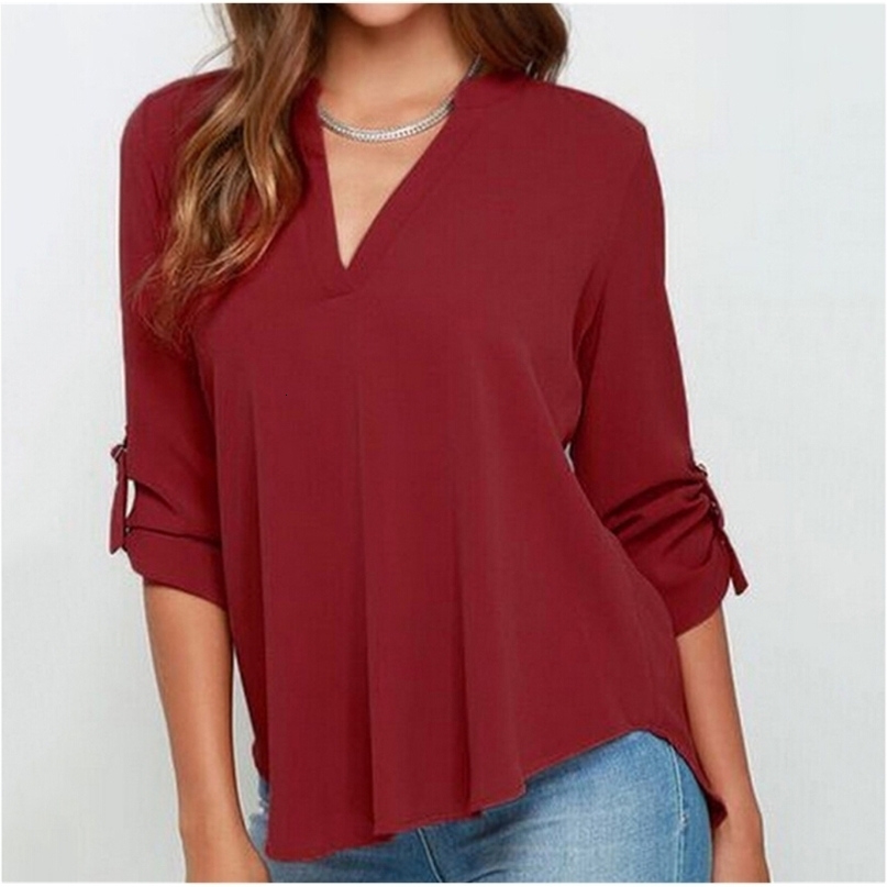 Women's Blouses Shirts blusas mujer de moda women Vneck Chiffon Blouses Long sleeve Female Shirt Fashion Plus Size blusa feminina blouse S5XL 2