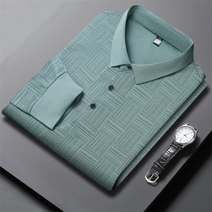 Mens Business Casual Long Sleeved Shirt Solid Color Polo Shirt Fashionable Breathable Comfortable Versatile Top 250224