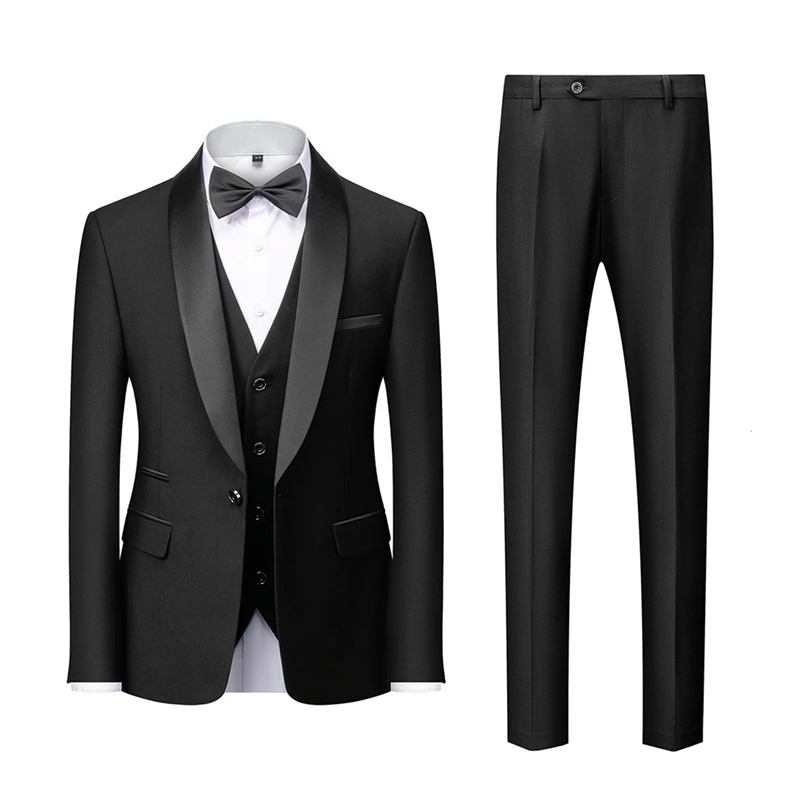 Mens suit green collar formal dress wedding three-piece suit orthodox suit vest pants 250224