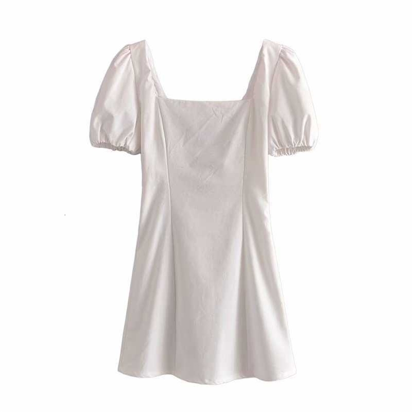 Summer Dress Women Elegant Casual Fashion Chic Lady Lace Up Backless Puff Sleeve Dress Women Vintage Dresses 210709