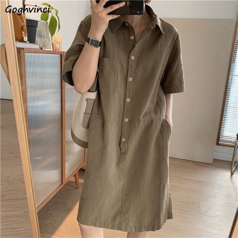 Casual Dresses Short sleeved dress women's solid pockets high waist basic matching elegant retro Korean style Ins casual strapless 230407