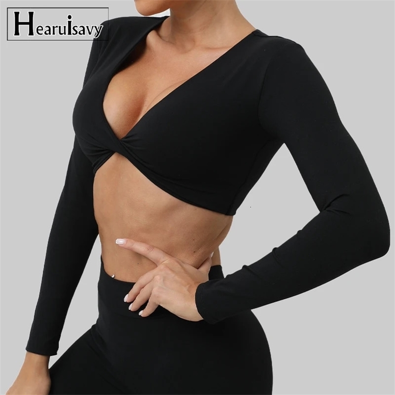 Top corto a maniche lunghe con piega sexy Abbigliamento da yoga per donna Camicia a maniche lunghe da palestra ad asciugatura rapida Donna Corsa da