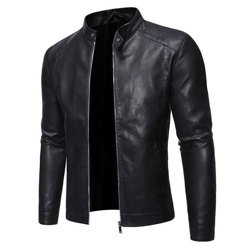 Men's Leather Jacket - New Fall Style European-Fitted Youth Stand-Up Collar Motorcycle Leather Jacket for Men S250924