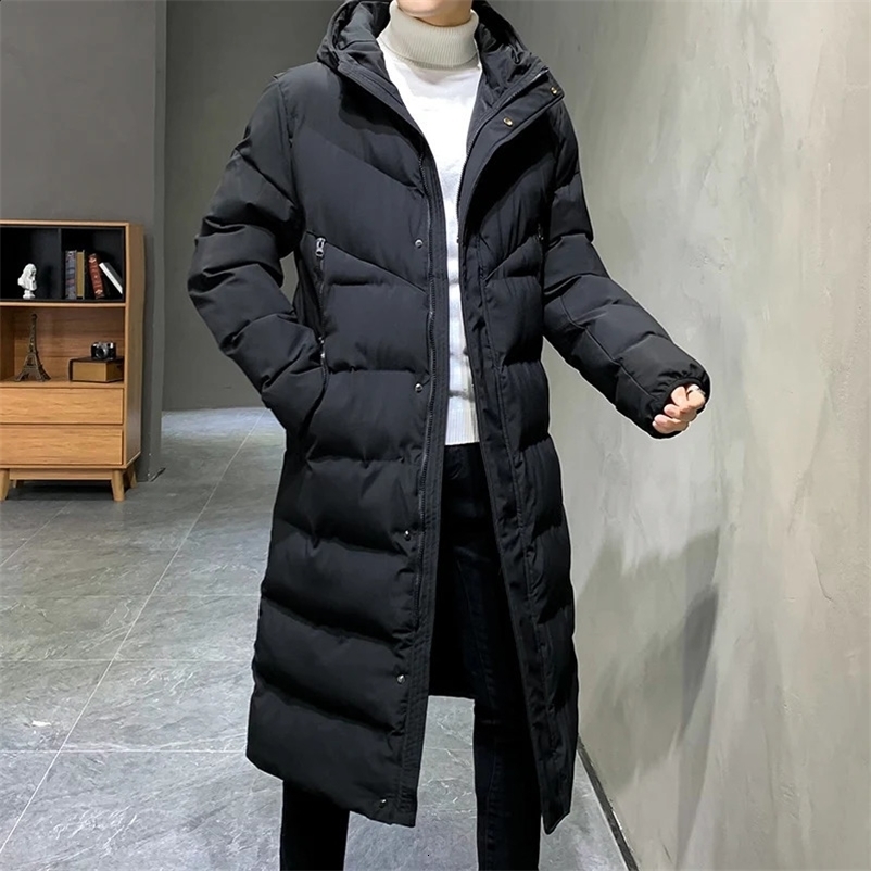 Men Winter Jacket For Men Coat Solid Color Mens Hooded Parka Long Warm Parkas Warm Male Thick Slim Fit Outerwear 4XL Black 240913
