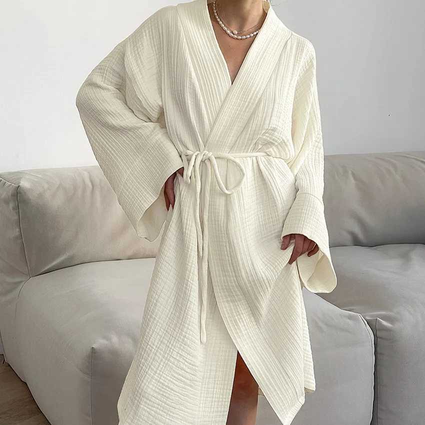 Spring Summer Womens 100 Cotton Womens Nightgown Gown Robe Long Sleeve Cardigan Gown Morning Gown Pajamas Home Clothes Z250924