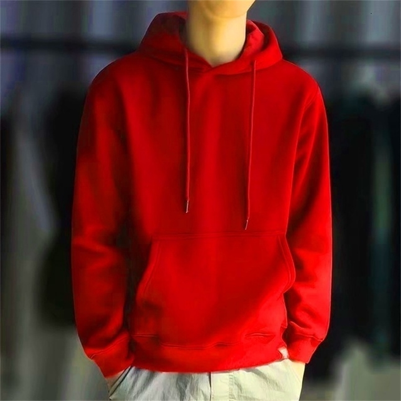 Men's T-Shirts Autumn Winter Unisex Clothes Solid Color Pullovers Casual Loose Pockets Warm Polyester Hooded Long Sleeve Sweatshirts 230130