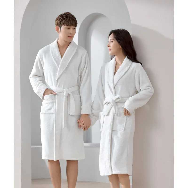 New Arrival Autumn Winter Coral Velvet Thickened Flanelle Men Womens Robe Extended Bathwear Couples Sleepwear With Pocket Z250924