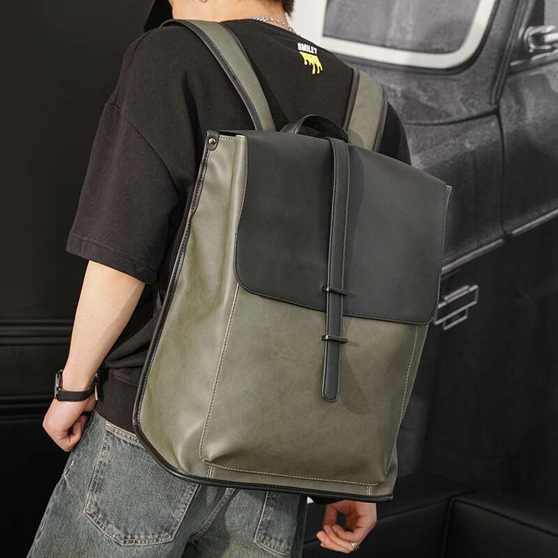 Fashion Bag Korean Version Outdoor Travel Backpack Retro PU Large Capacity Computer Men's Bag